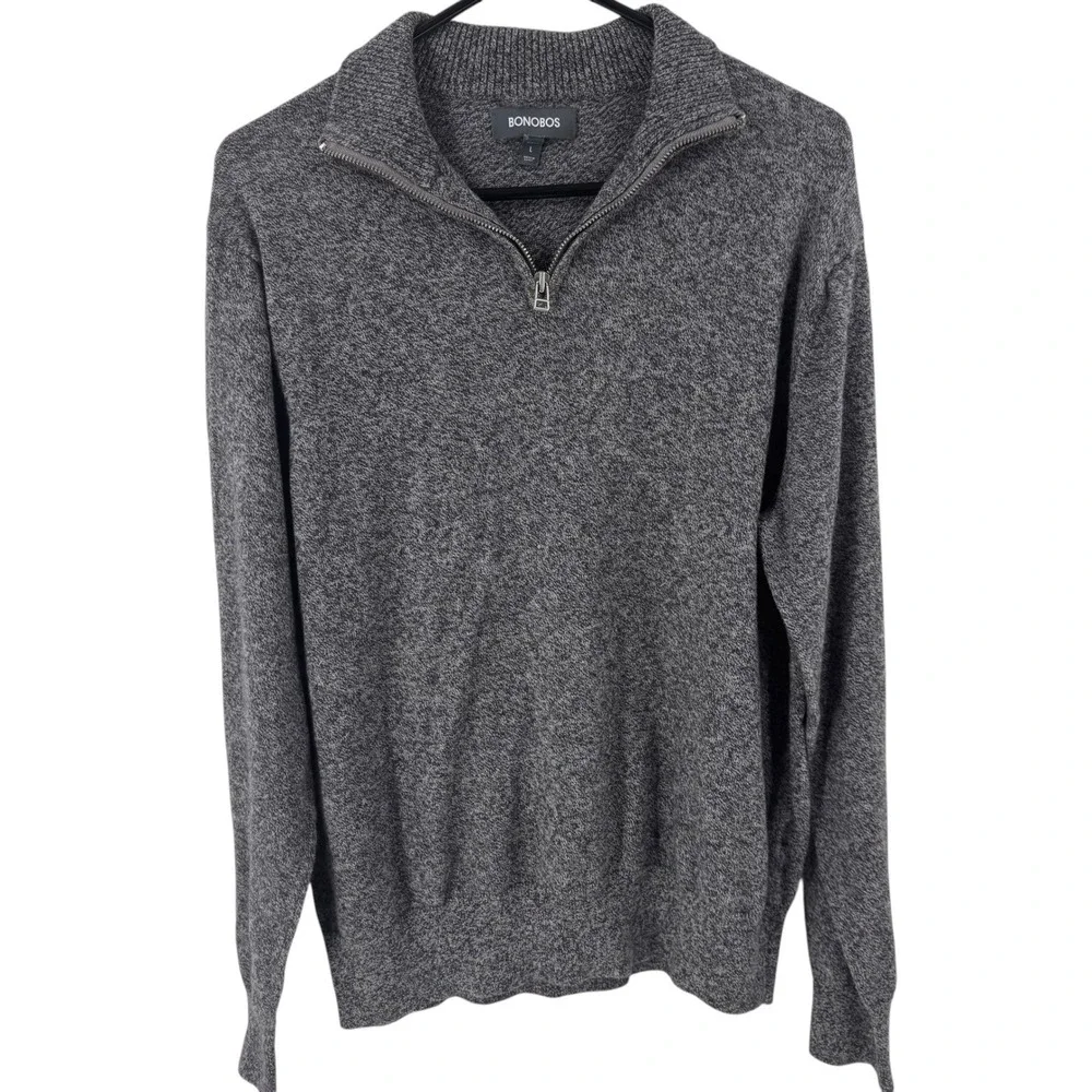 Bonobos Mens Charcoal Gray‎ Cotton Cashmere Quarter Zip Sweater Large RN128054